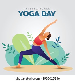 international yoga day. yoga body posture. Woman practicing yoga. vector illustration design