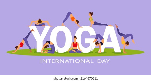 International yoga day. Yoga body posture. Yoga poses. Wellness training in flat vector illustration.