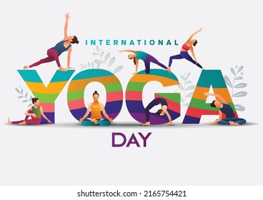 international yoga day. yoga body posture. group of Woman practicing yoga. vector illustration design	