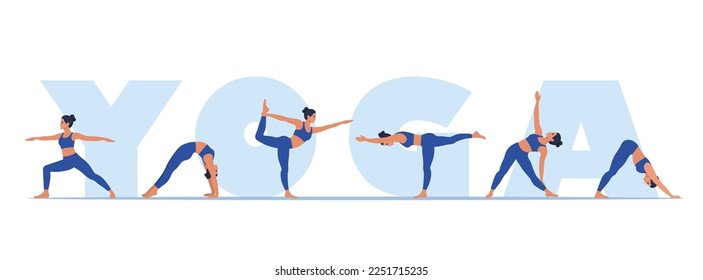 International yoga day. Yoga body posture. Yoga poses. Wellness training in flat vector illustration