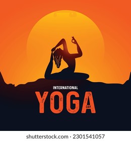 International yoga day. Yoga Body Posture with Text. Group of Woman practicing yoga. vector illustration design