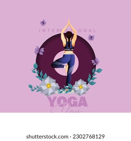 international yoga day. yoga body posture with Text International yoga day.