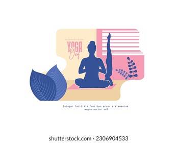 International Yoga Day. Yoga body posture. Group of Woman practicing yoga. Vector illustration design. Postures of Yoga.