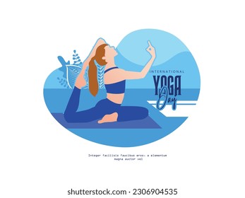 International Yoga Day. Yoga body posture. Group of Woman practicing yoga. Vector illustration design. Postures of Yoga.