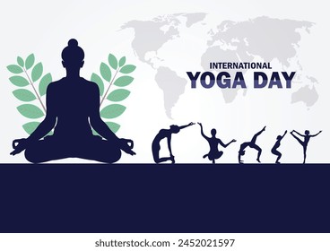 International Yoga Day. yoga body posture. group of Woman practicing yoga. Vector illustration for banner, poster or flyer.