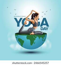 international yoga day. yoga body posture. Woman practicing yoga. vector illustration design