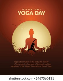 Internationaler Yoga Tag. Yoga Körperhaltung. Vektorillustration, die Yoga praktiziert.