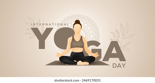 Día internacional del yoga. Postura corporal del yoga. Grupo de mujeres que practican yoga. Diseño de Ilustración vectorial