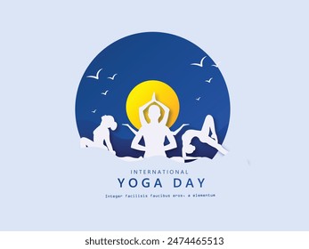 International Yoga Day. Yoga body posture. Vector illustration design. Postures of Yoga.  Group of Woman practicing yoga.