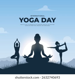 international yoga day. yoga body posture. Woman practicing yoga. vector illustration design. 21 june International yoga day vector poster