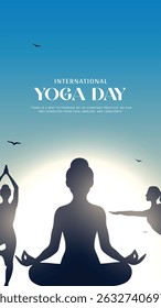 international yoga day. yoga body posture. Woman practicing yoga. vector illustration design. 21 june International yoga day vector poster