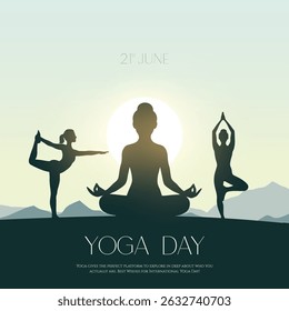 international yoga day. yoga body posture. Woman practicing yoga. vector illustration design. 21 june International yoga day vector poster