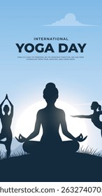 international yoga day. yoga body posture. Woman practicing yoga. vector illustration design. 21 june International yoga day vector poster