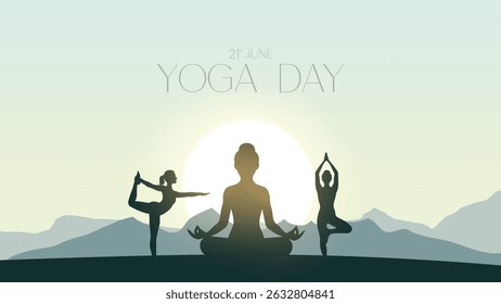 international yoga day. yoga body posture. Woman practicing yoga. vector illustration design. 21 june International yoga day vector poster