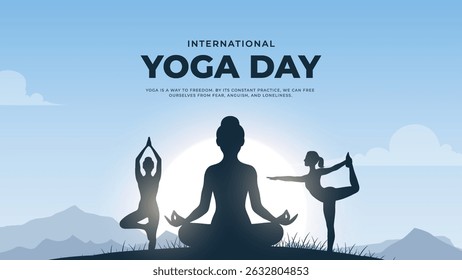 international yoga day. yoga body posture. Woman practicing yoga. vector illustration design. 21 june International yoga day vector poster