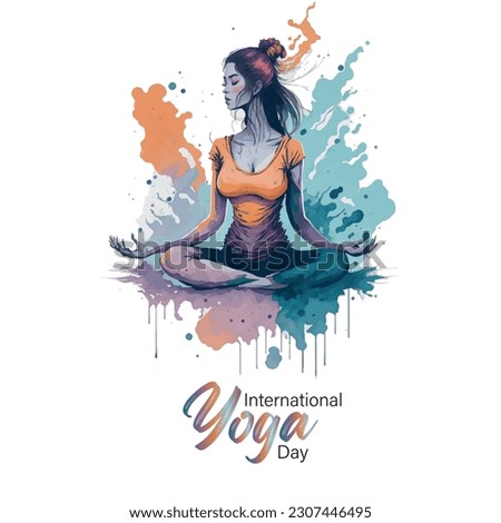 International yoga day. Yoga body posture. Woman practicing yoga. Watercolor splash painting style. vector illustration design