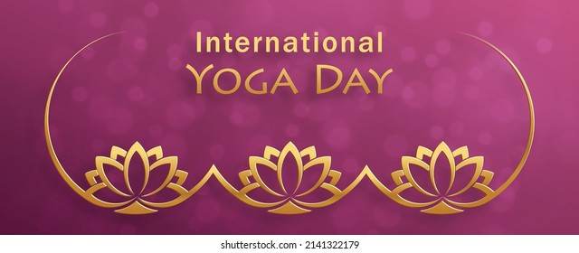 International Yoga Day card with Bouddha symbols and spirituals elements with gold paper cut style on color background for this happy spiritual day (translate : Om)