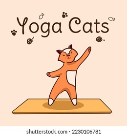 International yoga day. Cats yoga. Yoga pose and exercise. Colorful flat vector hand drawn illustartion.