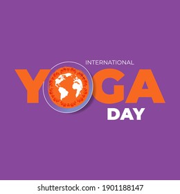 International Yoga Day celebrate 21 june. Greeting card, poster, banner, flyer, postcard concept design. Orange paper word Yoga on purple background. Vector illustration