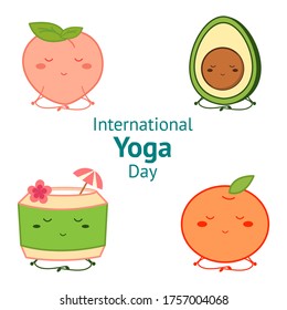 International Yoga Day. Yoga character. Cute yoga style. Relaxation character. Cartoon yoga sitting in meditation. Illustration vector.