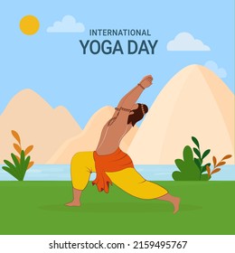 International Yoga Day Concept With Indian Sage (Sadhu) Doing Surya Namaskar On Nature Background.