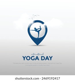 Concepto de día internacional de yoga con concepto de ubicación 21 de junio. post moderno y creativo, Anuncio, tarjeta de felicitación. Ilustración vectorial.