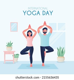 International Yoga Day, Couple doing Yoga Aasana, world yoga day