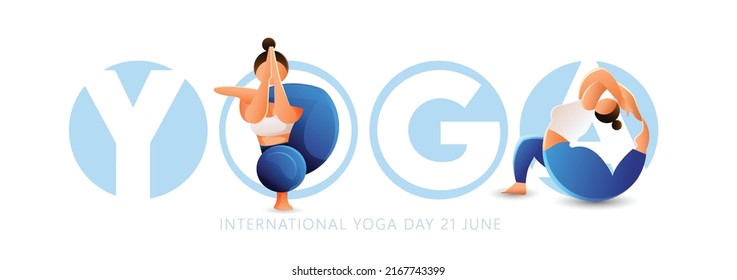 International Yoga Day Creative illustration of woman doing yoga for International Yoga Day on 21st June