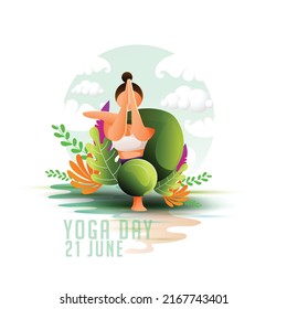 International Yoga Day Creative illustration of woman doing yoga for International Yoga Day on 21st June
