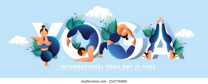 International Yoga Day Creative illustration of woman doing yoga for International Yoga Day on 21st June