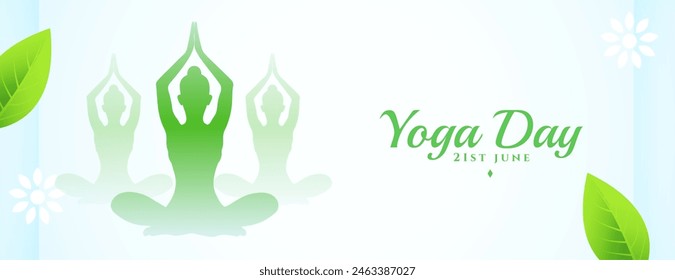 international yoga day event banner with natural leaves vector