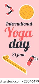 International Yoga Day. Flat vector illustration. Vertical banners and wallpaper for social media stories