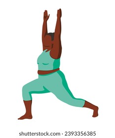 
International Yoga Day. Girl doing exercise on white isolated background. Vector graphics. Overweight woman in sportswear. EPS10