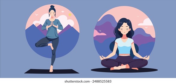 Día Internacional del Yoga, Chica haciendo yoga, diseño de póster de día de yoga, diseño de fondo, estilo minimalista, poses de yoga