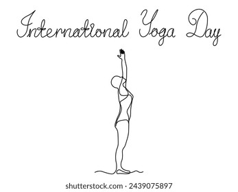 International Yoga Day. a girl in a yoga pose,continuous one line art hand drawing sketch