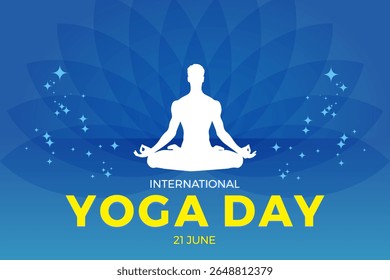 International Yoga Day Greeting Card Design. Modern and Elegant Yoga Day with Yoga Pose Vector Illustration of man in Meditation Pose. 