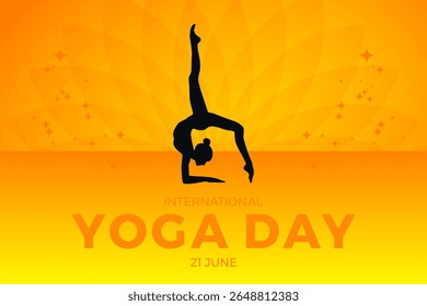 International Yoga Day Greeting Card Design. Modern and Elegant Yoga Day with Yoga Pose Vector Illustration of Woman in Meditation Pose. 