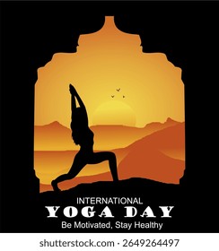 International Yoga Day. Health and beauty. With sunset background.