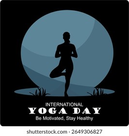 International Yoga Day. Health and beauty. Woman practicing yoga. Vector illustration design