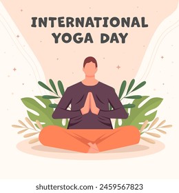 ilustración del día internacional del yoga con un hombre practica yoga