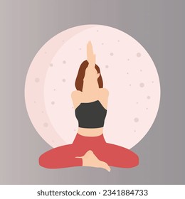 Ilustración del Día Internacional del Yoga. Chica deportiva. Mujer haciendo fitness, yoga y estiramientos. Chica Delgada Haciendo Gimnasio.  Las mujeres practican deportes. Concepto de Pilates