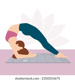 International yoga day illustration. Sports girl. Woman doing fitness, yoga and stretching. Slim Girl Doing Fitness.  Woman practices sports. Pilates concept