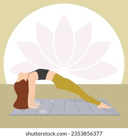 International yoga day illustration. Sports girl. Woman doing fitness, yoga and stretching. Slim Girl Doing Fitness.  Woman practices sports. Pilates concept