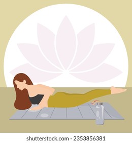 International yoga day illustration. Sports girl. Woman doing fitness, yoga and stretching. Slim Girl Doing Fitness.  Woman practices sports. Pilates concept