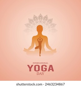 Internationaler Yoga Tag, Illustration, Yoga Tag, Vektorgrafik. Poster, Post, glücklich, 21. Juni