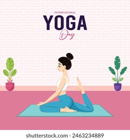 día internacional del yoga, ilustración, día del yoga, Vector. póster, post, feliz, 21 junio