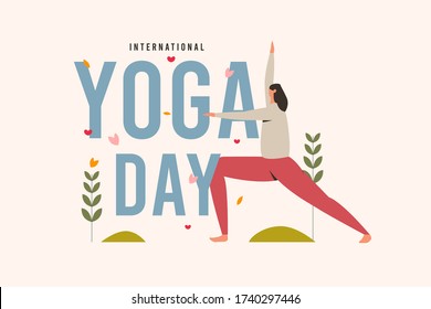 International yoga day illustration, woman do yoga pose, flat vector illustration