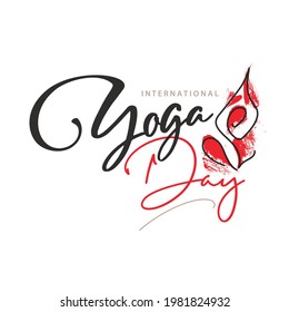 International Yoga Day Lettering Calligraphic Vector Illustration Design Background.