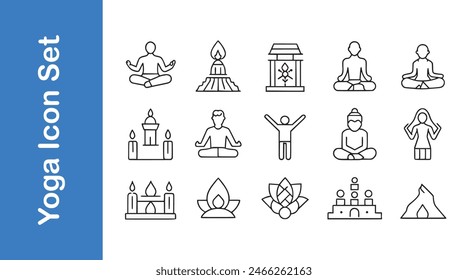 International Yoga Day line icon set with vector collections.