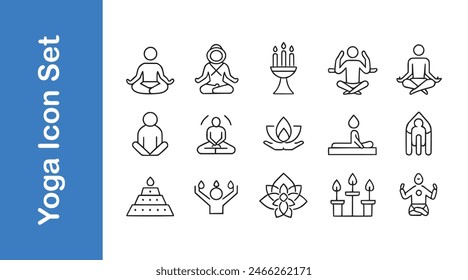 International Yoga Day line icon set with vector collections.